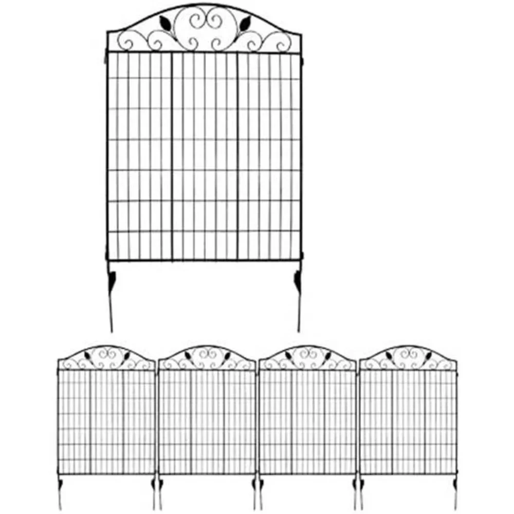 Black Coated SteelGarden Fence Panel 2 Leaves, 44